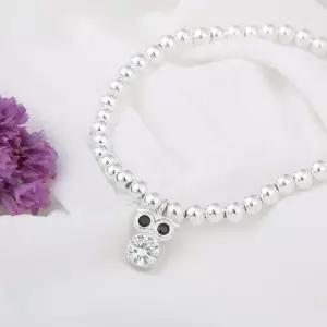 체인팔찌 925 실버 큐빅 부엉이 볼 스트링 밴딩 은 팔찌