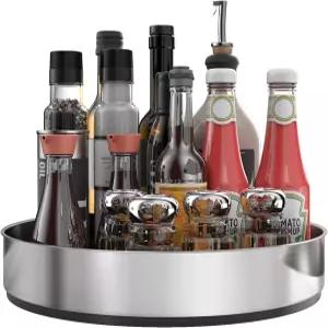 VAEHOLD 팬트리 캐비닛 턴테이블(레이지 수잔) 스테인리스 스틸 블랙 향신료 랙 회전 트레이 - 주방 스낵