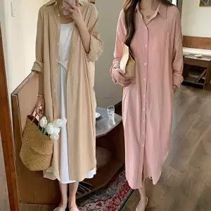 여성 원피스형 롱셔츠 남방 여름 봄 긴팔 루즈핏 아우터 5색 (KYR-WFJH43A)