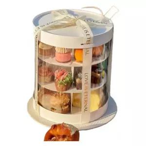 마카롱 포장 디저트상자 3단 50개 스콘 케이스 투명 에프터눈티 세트 선물박스 흰색