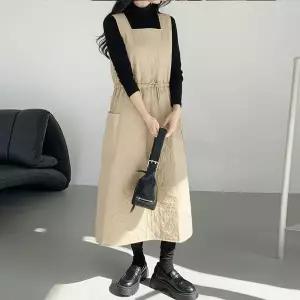 [하프클럽/]겨울 누빔 패딩 뷔스티에 허리 스트링 롱 원피스 오피스 조끼 누