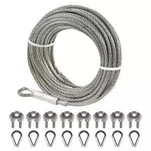 1/4인치 스테인리스 스틸 케이블 75피트 와이어 로프 (클램프 및 심 포함) 7X19 가닥 항공기 (짚라인 야외
