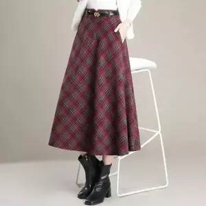 여자스커트 정장 모직 체크무늬 스커트 도톰 롱 겨울 하이웨스트 슬림핏 A라인 원템4