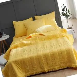 신혼침구 스프레드 싱글 세트 옐로우 침대정리용 손님용 여름침구