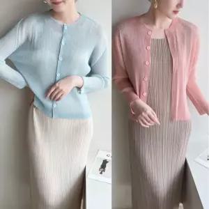 여성 플리츠 여름 가디건 라운드넥 오버핏 주름옷 연예인 홈쇼핑 백화점