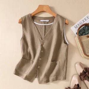 여성용 면 린넨 조끼 여름 얇은 민소매