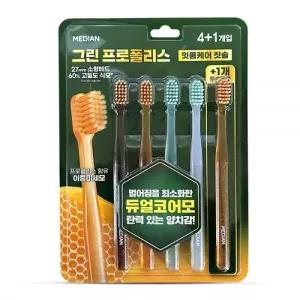 메디안 그린 프로폴리스 잇몸 탄력모 이중 미세모 칫솔 5개입