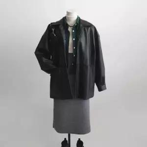 카라넥 아우터 재킷 바이크 레더 부드러운 오버핏