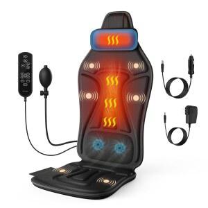 의자용 온열 마사지기 목 지지대가 있는 마사지 의자 패드 허리 냉각 및 진동 용 시트 직장인 가족 사무실 가정 여행 시 피로