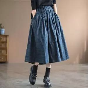 플레어스커트 A라인 체크 치마 블루 검정 주름 플레어 스커트