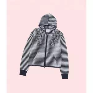 셀리테일즈 스트라이프 줄무늬 니트 니트티 스웨터 티셔츠 상의 프릴 후드티 후드 후디 집업 네이비 CE2512