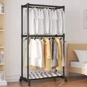조립식 철제 옷장 트롤리 오픈형 옷걸이 행거 2단