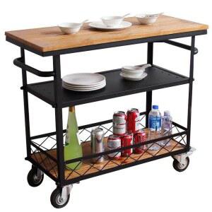 원목 주방 카트 서빙 왜건 본색 가정용카트 무빙카 2층 호두색 가정용 엔틱