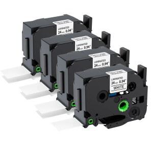 마크도메인 TZ 테이프 24mm 0.94 브라더 P터치 라벨 TZe-251 블랙 온 화이트 교체용 PT-D600 PT-D610BT PT-P710BT P910BT, 4팩