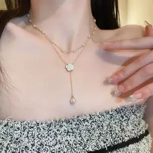 레이어드 여친선물 진주 목걸이 청순 플라워 두줄세트 (WFLPTX2)