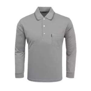 회색 여성 남성용 단추 카라 긴팔 무지 티셔츠 여름용 스판 셔츠