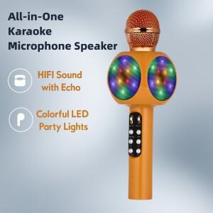 휴대용 노래방 기계 블루투스 스피커, 에코 기능이 있는 무선 마이크, 녹음, 노래, 라이브 스트림을  LED
