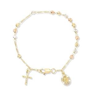 J&H 디아주벨로 묵주 구슬 크로스 브레이슬릿 14K 금도금 성모 마리아 팔찌 무타란 종교적 가톨릭 비르겐 드 과달루페 주얼리 카톨리코스 로사리오스 확인 세례 참 선물 여성용