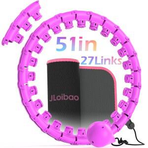 성인 체중 감량을 위한 JLoi 가중 훌라 서클, 인피니티 피트니스 후프 플러스 사이즈 51인치, 스웨트 벨트 포함, 27개의 탈부착 가능한 링크와 여성용 허리 트레이너 포함