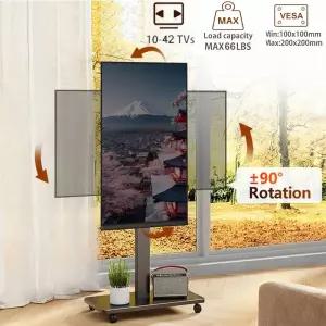 티비거치대 TV 스탠드 10-42인치 TV용 휴대용 이동식 카트 가로 세로로 회전 90도 ° 회전식 높이