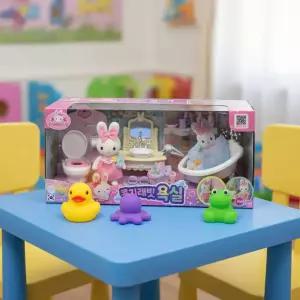 콩지래빗 욕실 인형놀이 장난감 인형집 화장실 세면대 욕조 소품 토끼 캐릭터 미니어처 피규어