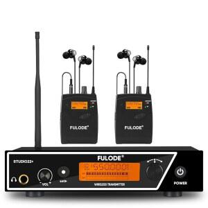 FULODE 인 이어 모니터 시스템, UHF 무선 모노 IEM(메탈 랙마운트 송신기 포함), 바디팩 리시버 2개 및 인이어 모니터링 헤드폰, 주파수 100개, 뮤지션, 가수, 무대용 262피트 범위