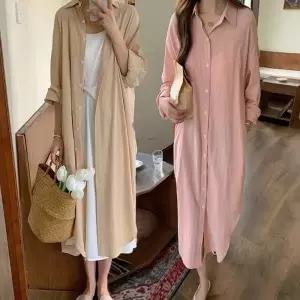 여자 긴팔 원피스형 롱셔츠 여름 아우터 5색 루즈핏 봄 남방