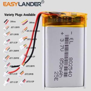 JST2.0mm 3Pin 2P 802540 3.7V 850mAh 충전식 리튬 Lipo 이온 폴리머 배터리