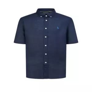 헤지스 남성 25SS [스테디셀러] 네이비 버튼다운 린넨 반팔캐주얼셔츠 WHSH5B501N2