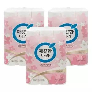 깨끗한나라 벚꽃 프리미엄 3겹 28M 30롤 3팩