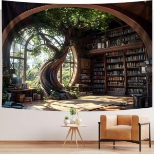 마법 학교 책장 태피스트리 공부방 그림 대형 나무집 중세 기숙사 벽 예술 홈 데코용