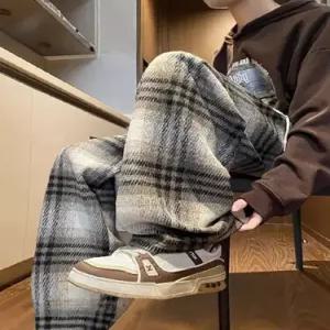 윈터솔져 남자 데일리룩 바지 면린넨 빈티지 모직 체크 겨울 기모 도톰보온 살찌는 오버사이즈 일자 와이드