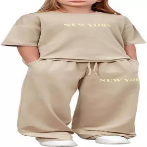 럭시베어 걸스 2피스 의상 패션 트랙수트 3/4 소매 스웨트셔츠와 포켓 세트 루즈 캐주얼 팬츠