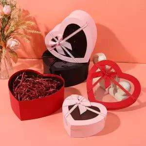새로운 하트 모양 선물 상자 리본 장식 덮개 포장지 상자 투명 선물 생일용
