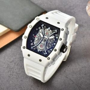 화이트 럭셔리 쿼츠 남성용 손목 시계 자동 기계식 트렌드 투명 방수 해골