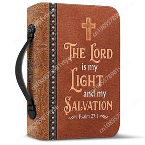 성경책 커버 리폼 개인화 된 성경 구절 표지 주님은 나의 빛이자 구원입니다 십자가 여성 연구 도서 거룩한 보관함 선물용