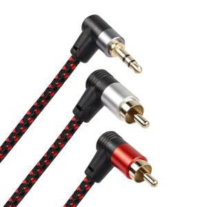 스마트폰, 스피커, MP3, 태블릿 등을 위한 RIIEYOCA 90도 직각 3.5mm ~ 2 RCA 케이블 6FT, 2RCA 남성 TRS 스테레오 Y 스플리터 어댑터
