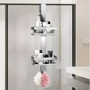 무타공 샤워실선반 2단 화장실 걸이형 흡착식 선반 욕실 욕실정리대 일자 스텐레스 실버 R663