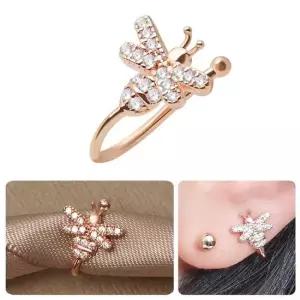 14KGP 큐빅 벌 로즈골드 링 귀찌 이어커프