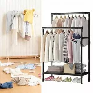 고품질 행거 옷걸이 드레스룸 더블 수납 2단 스탠드 조립식 옷장 옷방 시스템행거 옷걸이행거 WFIP9MS
