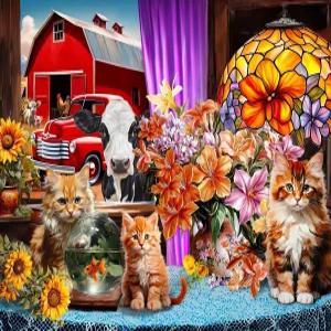 스프링복 농가 뷰 500피스 퍼즐 - 다채롭고 고풍스러운 창문 제공