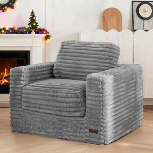 거실용 빈백 회색 덮개가 대형 맥효요 성인용 바닥 의자 플러시 자이언트 베개와 소파 팔걸이가 있는 침실