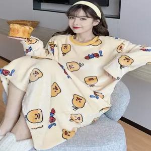 [하젤]뚱한오리 극세사 수면 원피스 잠옷_S4495