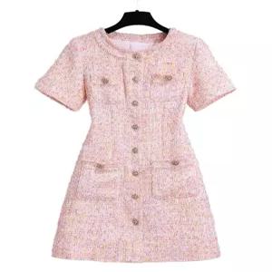 여름 트위드 반팔 정장 체크 미니 하객 원피스 상견례룩