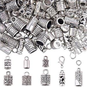 써니클루 1박스 230개 코드 엔드 캡 가죽 티베트 스타일 앤티크 실버 쿠미히모 팔찌 크림프 랍스터 발톱 클랩스 오픈 점프 링 주얼리 제작 액세서리 DIY 공예 용품