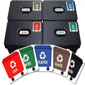 재활용 쓰레기통용 스티커 6종 종이 플라스틱 캔 폐기물용 접착 비닐 라벨 혼합 유리 적용하기 쉬운 크기 -