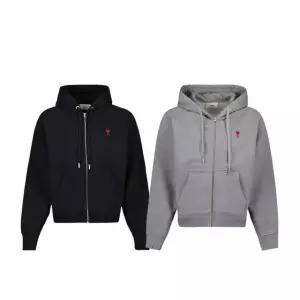 아미 AMI 스몰하트 로고 자수 후드 집업 자켓