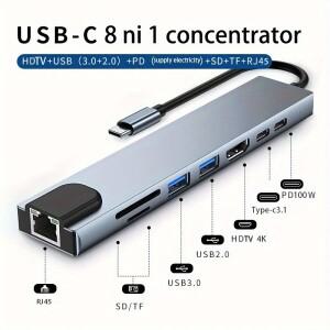RJ45 및 PD 포트가 포함된 USB C 허브를 갖춘 8-In-1 Type 도킹 스테이션