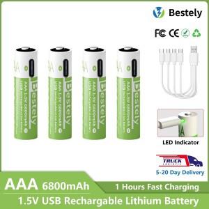 AAA 배터리 충전식 2000+ 사이클 1.5V 6800mAh 리튬 이온 Type-C 삼중 안전 오래 지속되는 전원