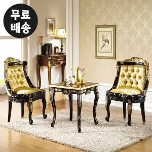 [벤티스가구]러브 블랙골드 엔틱 마호가니 원목 고급 미니탁자 의자 2인용 티 침실 부부테이블세트